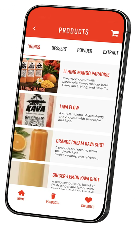 Krafted Kava mobile app showing rewards points and one-tap ordering